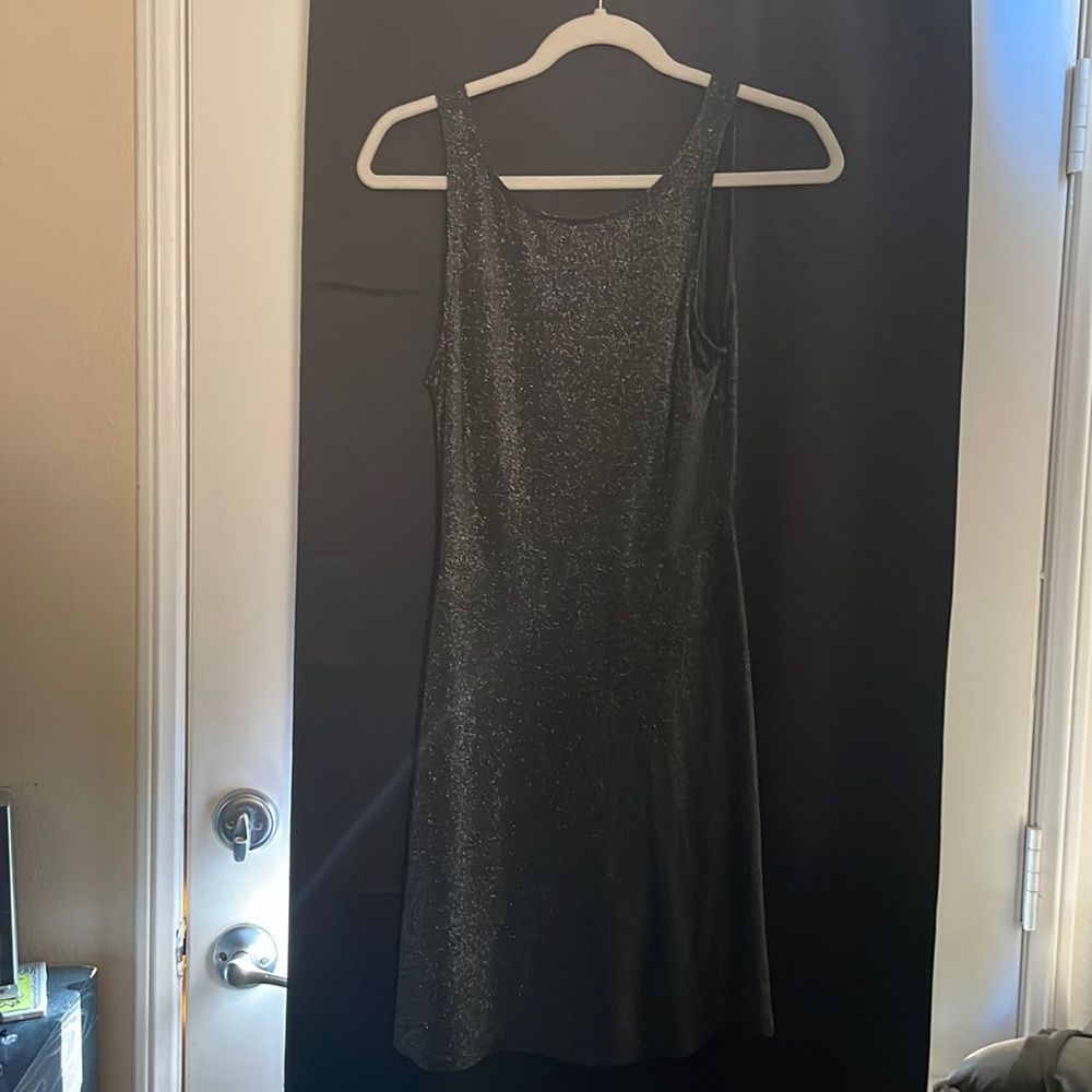 Black shimmer dress deep v back